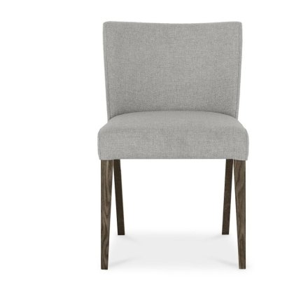 Pair of Turin Dark Oak Low Back Upholstered Chairs (Pebble Grey) by Bentley Designs