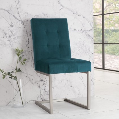 Pair of Tivoli Upholstered Cantilever Chairs - Sea Green Velvet by Bentley Designs Pair of Tivoli Upholstered Cantilever Chairs - Sea Green Velvet by Bentley Designs