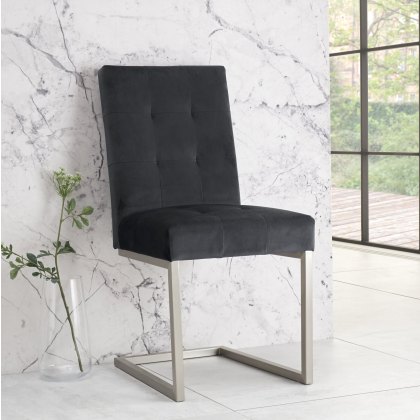 Pair of Tivoli Upholstered Cantilever Chairs - Gun Metal Velvet by Bentley Designs Pair of Tivoli Upholstered Cantilever Chairs - Gun Metal Velvet by Bentley Designs