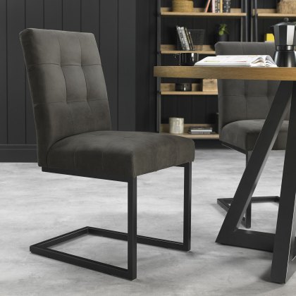 Pair of Indus Upholstered Cantilever Dining Chairs (Dark Grey Faux Leather) by Bentley Designs