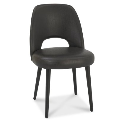 Pair of Vintage Peppercorn Upholstered Dining Chairs - Old West Faux Leather Pair of Vintage Peppercorn Upholstered Dining Chairs - Old West Faux Leather