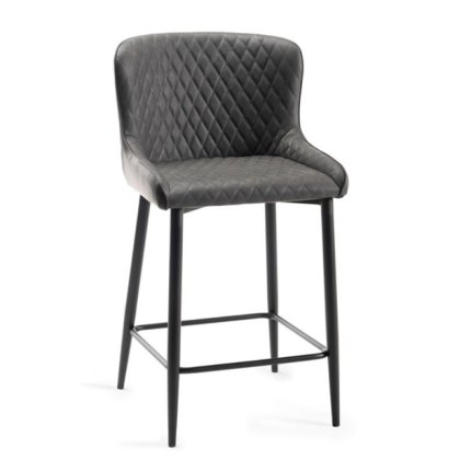 Pair of Cezanne Bar Stools (Dark Grey Faux Leather / Black Leg) by Bentley Designs Pair of Cezanne Bar Stools (Dark Grey Faux Leather / Black Leg) by Bentley Designs