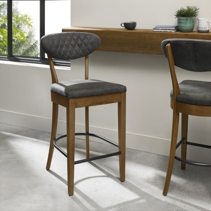 Pair of Ellipse Rustic Oak Bar Stools (Dark Grey Fabric) by Bentley Designs Pair of Ellipse Rustic Oak Bar Stools (Dark Grey Fabric) by Bentley Designs