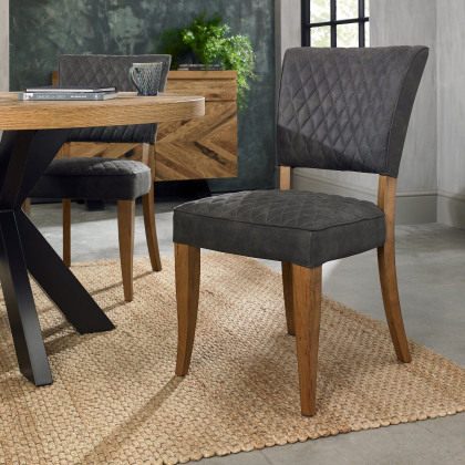Pair of Logan Rustic Oak Upholstered Chairs (Dark Grey Fabric) by Bentley Designs Pair of Logan Rustic Oak Upholstered Chairs (Dark Grey Fabric) by Bentley Designs