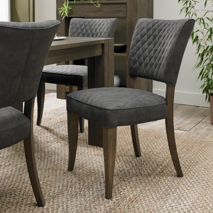 Pair of Logan Fumed Oak Upholstered Chairs (Dark Grey Fabric) Pair of Logan Fumed Oak Upholstered Chairs (Dark Grey Fabric)