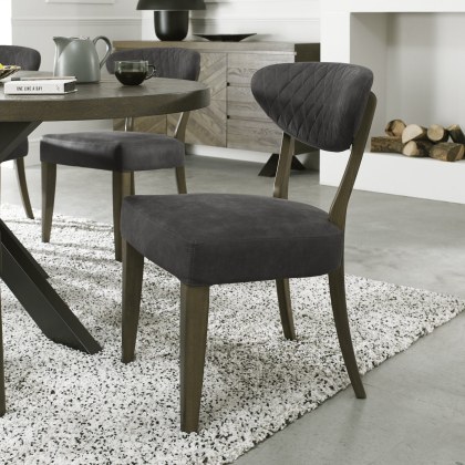 Pair of Ellipse Fumed Oak Upholstered Chairs (Dark Grey Fabric) by Bentley Designs Pair of Ellipse Fumed Oak Upholstered Chairs (Dark Grey Fabric) by Bentley Designs
