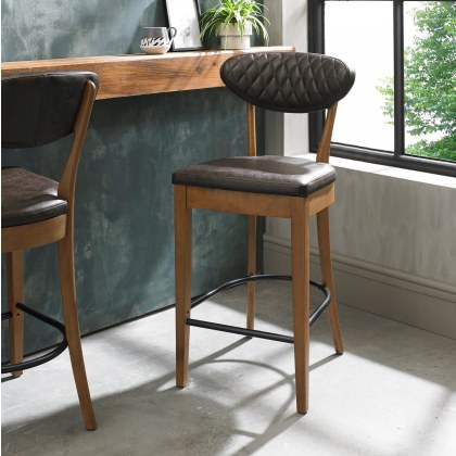 Pair of Ellipse Rustic Oak Bar Stools (Old West Vintage Fabric) by Bentley Designs Pair of Ellipse Rustic Oak Bar Stools (Old West Vintage Fabric) by Bentley Designs