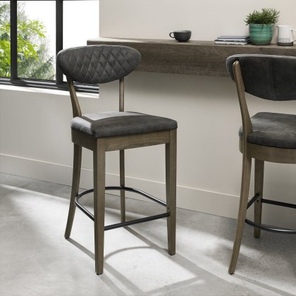 Pair of Ellipse Fumed Oak Bar Stools (Dark Grey Fabric) by Bentley Designs Pair of Ellipse Fumed Oak Bar Stools (Dark Grey Fabric) by Bentley Designs