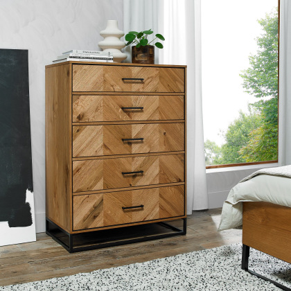 Riva Rustic Oak 5 Drawer Tall Chest by Bentley Designs Riva Rustic Oak 5 Drawer Tall Chest by Bentley Designs