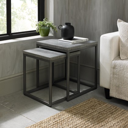 Renzo Zinc & Dark Grey Nest of Tables by Bentley Designs Renzo Zinc & Dark Grey Nest of Tables by Bentley Designs