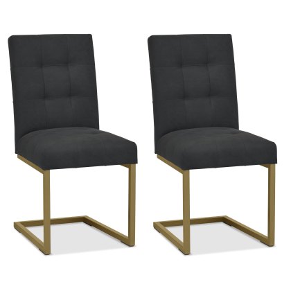Pair of Athens Upholstered Cantilever Dining Chairs (Black Fabric) by Bentley Designs Pair of Athens Upholstered Cantilever Dining Chairs (Black Fabric) by Bentley Designs