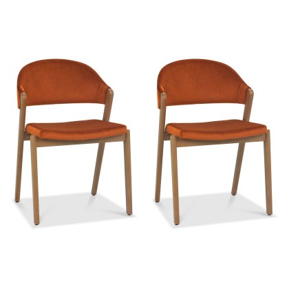 Pair of Regent Rustic Oak Dining Chairs (Rust Velvet) by Bentley Designs Pair of Regent Rustic Oak Dining Chairs (Rust Velvet) by Bentley Designs