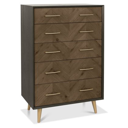 Sienna Fumed Oak & Peppercorn 5 Drawer Chest by Bentley Designs