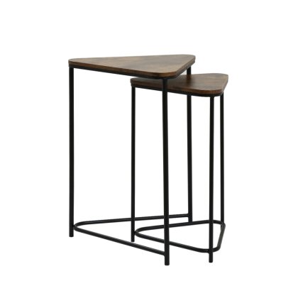 Set Of 2 Black Metal Nesting tables With Brown Top Set Of 2 Black Metal Nesting tables With Brown Top