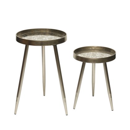 Set of 2 Champagne Nesting Tables Leaves Top Set of 2 Champagne Nesting Tables Leaves Top