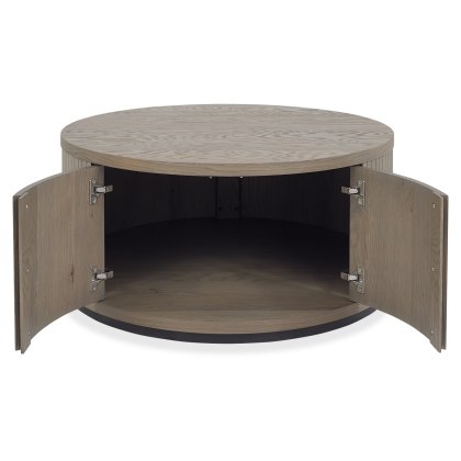 Luma Grey Oiled Oak & Peppercorn Round Storage Coffee Table Luma Grey Oiled Oak & Peppercorn Round Storage Coffee Table