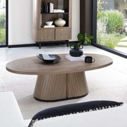 Luma Grey Oiled Oak & Peppercorn Oval Coffee Table Luma Grey Oiled Oak & Peppercorn Oval Coffee Table