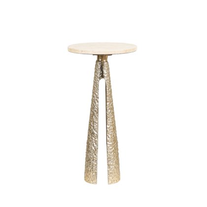 60cm Textured Gold Metal Side Table with Cream Travertine Marble Top 60cm Textured Gold Metal Side Table with Cream Travertine Marble Top
