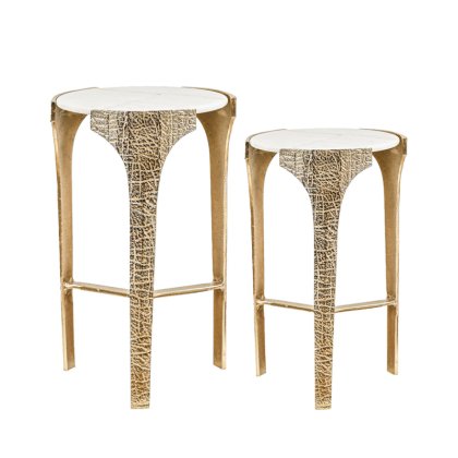 Ella Set of 2 Gold Metal Side Table with White Marble Top Ella Set of 2 Gold Metal Side Table with White Marble Top
