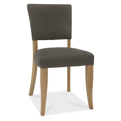 Pair of Indus Rustic Oak Upholstered Chairs (Dark Grey Fabric) by Bentley Designs Pair of Indus Rustic Oak Upholstered Chairs (Dark Grey Fabric) by Bentley Designs