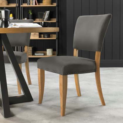 Pair of Indus Rustic Oak Upholstered Chairs (Dark Grey Fabric) by Bentley Designs Pair of Indus Rustic Oak Upholstered Chairs (Dark Grey Fabric) by Bentley Designs