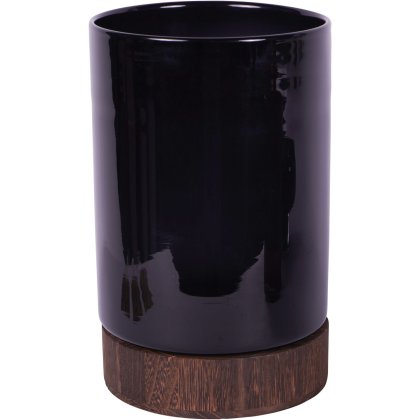 Noir Glass Hurricane With wooden Base 31.5cm Noir Glass Hurricane With wooden Base 31.5cm