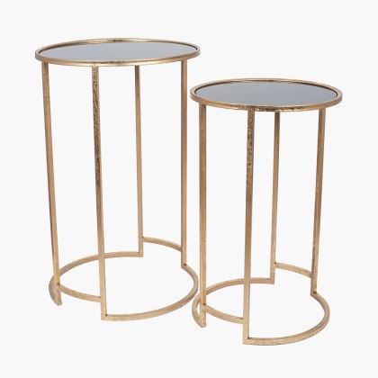 Antique Gold Metal and Black Glass Side Tables Antique Gold Metal and Black Glass Side Tables