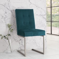 Pair of Tivoli Upholstered Cantilever Chairs - Sea Green Velvet by Bentley Designs Pair of Tivoli Upholstered Cantilever Chairs - Sea Green Velvet by Bentley Designs