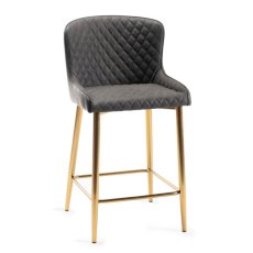 Pair of Cezanne Bar Stools (Dark Grey Faux Leather / Matt Gold Leg) by Bentley Designs Pair of Cezanne Bar Stools (Dark Grey Faux Leather / Matt Gold Leg) by Bentley Designs