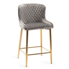 Pair of Cezanne Bar Stools (Grey Velvet / Matt Gold Leg) by Bentley Designs Pair of Cezanne Bar Stools (Grey Velvet / Matt Gold Leg) by Bentley Designs