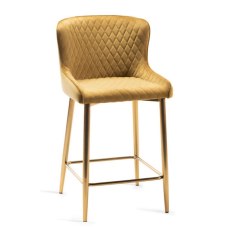 Pair of Cezanne Bar Stools (Mustard Velvet / Matt Gold Leg) by Bentley Designs Pair of Cezanne Bar Stools (Mustard Velvet / Matt Gold Leg) by Bentley Designs