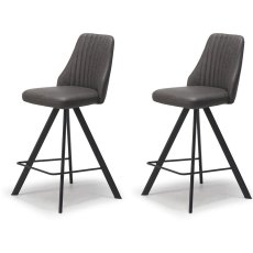 Pair of Austin Counter Stools (Dark Grey Faux Leather) by Kesterport Pair of Austin Counter Stools (Dark Grey Faux Leather) by Kesterport