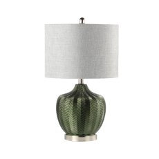 61.5cm Green Ribbed Glass Table Lamp with Grey Linen Shade 61.5cm Green Ribbed Glass Table Lamp with Grey Linen Shade