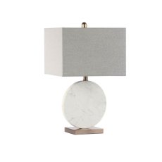 62cm White Marble Table Lamp with Grey Linen Shade 62cm White Marble Table Lamp with Grey Linen Shade