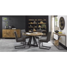 Indus Rustic Oak 4 Seater Circular Table & 4 Indus Cantilever Chairs Set by Bentley Designs Indus Rustic Oak 4 Seater Circular Table & 4 Indus Cantilever Chairs Set by Bentley Designs