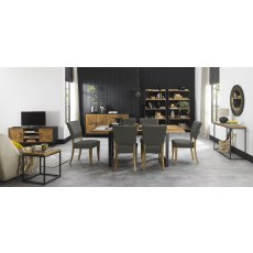 Indus Rustic Oak 6-8 Seater Table & 6 Indus Rustic Oak Upholstered Chairs Set by Bentley Designs Indus Rustic Oak 6-8 Seater Table & 6 Indus Rustic Oak Upholstered Chairs Set by Bentley Designs