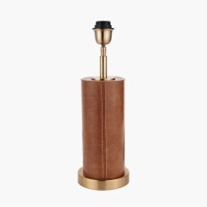 Tan Leather and Brass Cylindrical Table Lamp Tan Leather and Brass Cylindrical Table Lamp