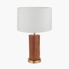 Tan Leather and Brass Cylindrical Table Lamp Tan Leather and Brass Cylindrical Table Lamp