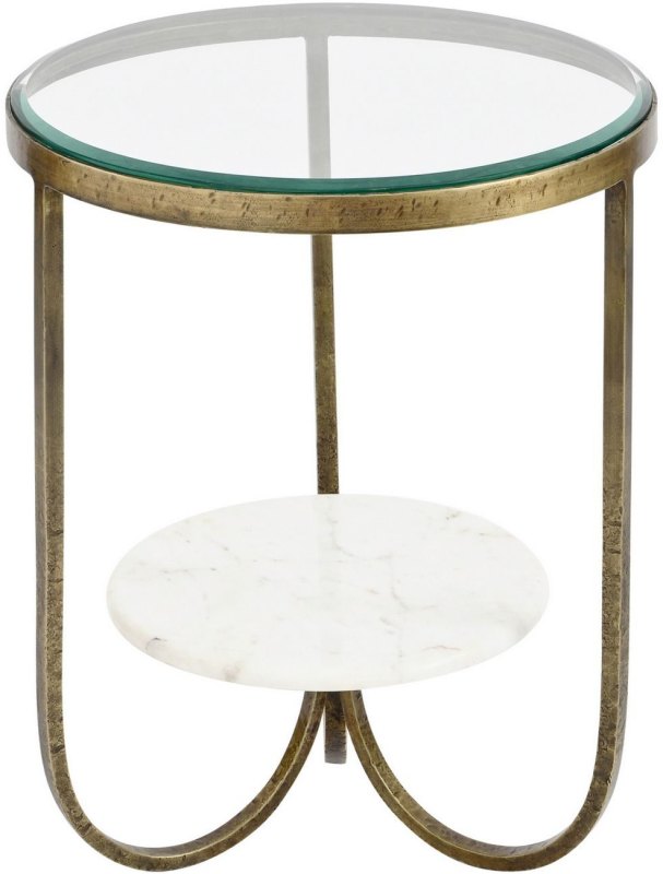 Nolita White Marble And Antique Gold Iron Side Table