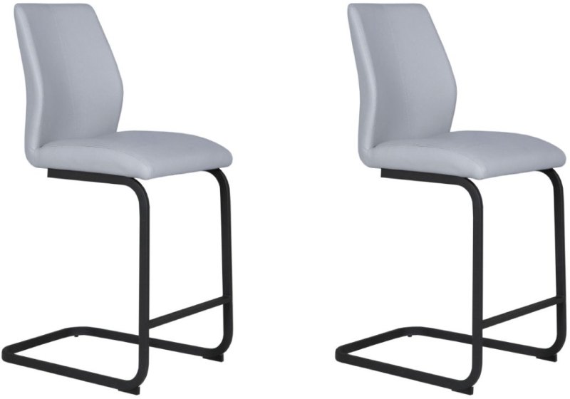 Pair of Vista Counter Stools (Silver Faux Leather)
