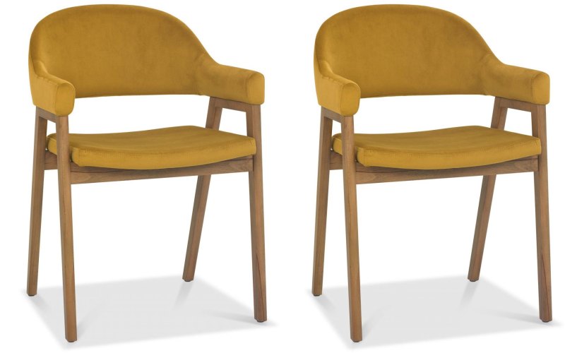 Regent Rustic Oak Dining Armchairs (Mustard Velvet) by Bentley Designs