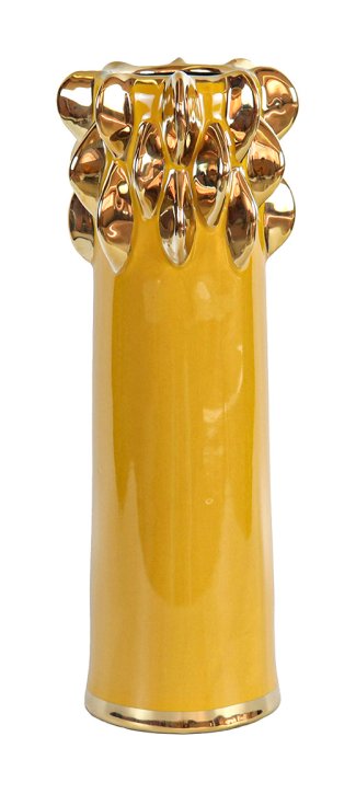 36cm Yellow Ceramic Vase With Chunky Gold Design 36cm Yellow Ceramic Vase With Chunky Gold Design