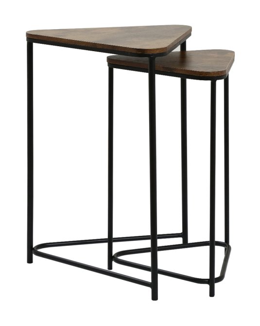 Set Of 2 Black Metal Nesting tables With Brown Top Set Of 2 Black Metal Nesting tables With Brown Top