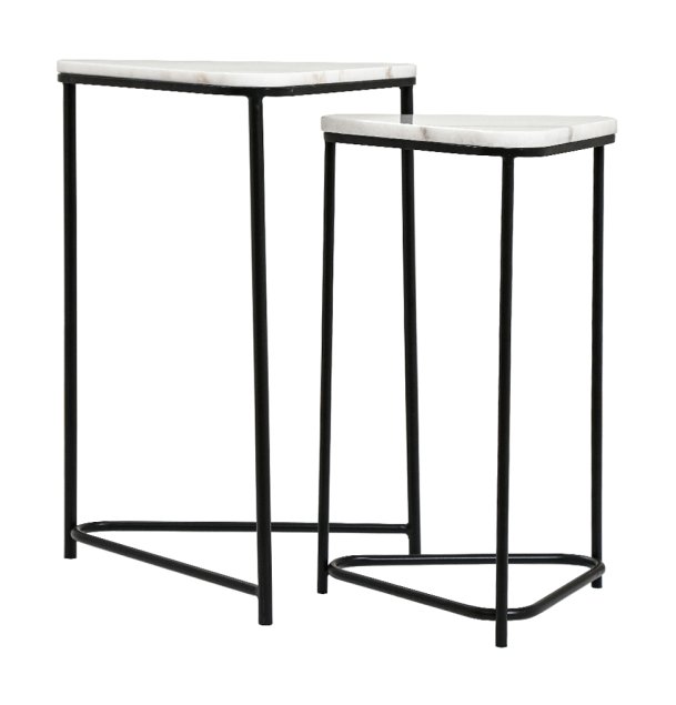 Set Of 2 Black Metal Nesting tables With White Marble Top Set Of 2 Black Metal Nesting tables With White Marble Top