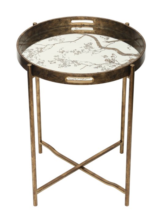 Champagne End Table Leaves design Glass Top Champagne End Table Leaves design Glass Top