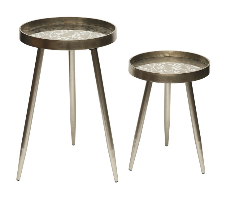 Set of 2 Champagne Nesting Tables Leaves Top Set of 2 Champagne Nesting Tables Leaves Top