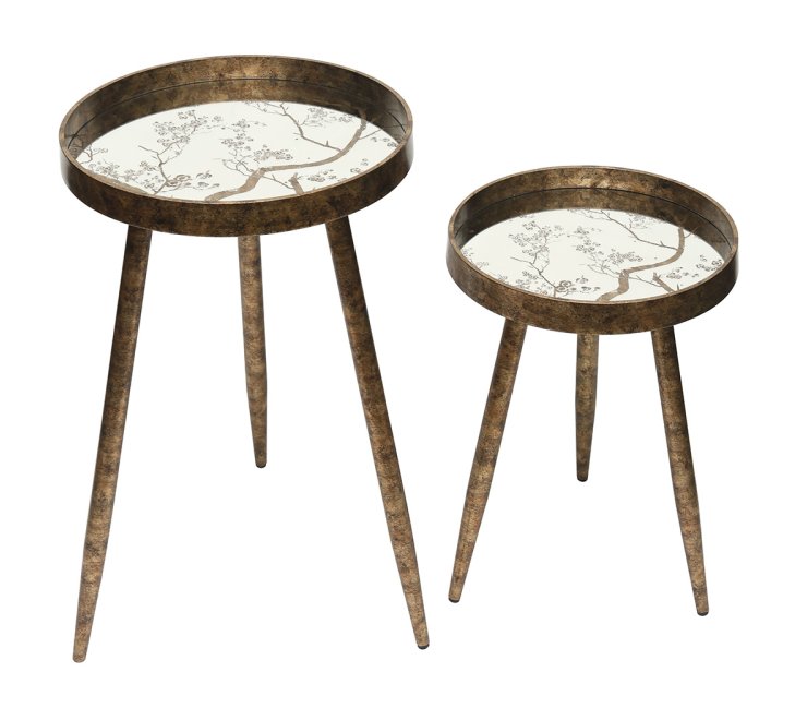 Set of 2 Antiques Gold And Mirror Top Nesting Tables Set of 2 Antiques Gold And Mirror Top Nesting Tables