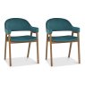 Pair of Regent Rustic Oak Dining Armchairs (Azure Velvet) by Bentley Designs